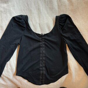 Free People Long Black Sleeve Top With Lace Up Middle